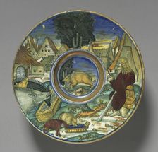 Plate: The Prodigal Son, 1528. Creator: Maestro Giorgio Andreoli (Italian, 1465-70-aft 1553)