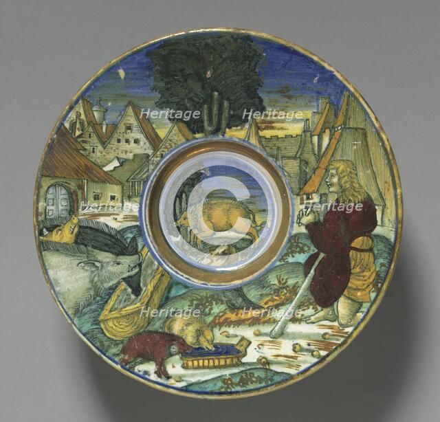 Plate: The Prodigal Son, 1528. Creator: Maestro Giorgio Andreoli (Italian, 1465-70-aft 1553).