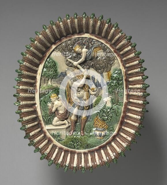 Plate: The Sacrifice of Isaac, late 1500s. Creator: Bernard Palissy (French, 1510-1589), circle of.
