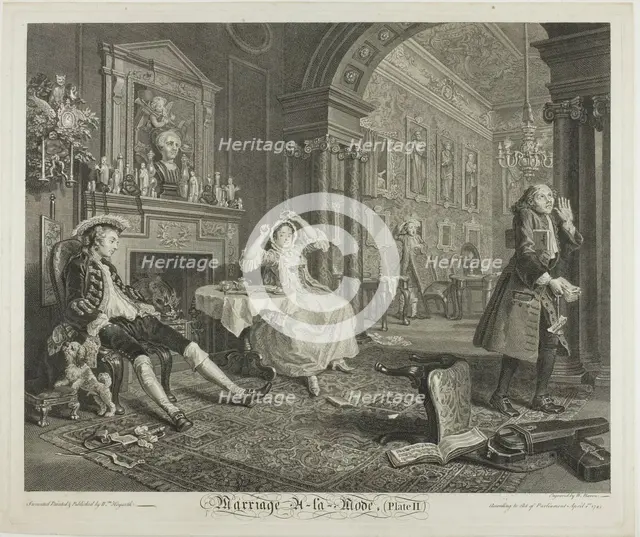 Plate Two, from Marriage à la Mode, 1745. Creator: Bernard Baron.
