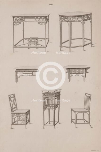 Plate XIII, Designs of Buildings, Furniture, Clothes, Machinery, and Implements of the Chinese, 1757 Creator: William Chambers.