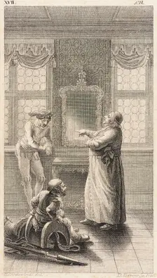 Plate XVII from Life and Adventures of the Knight Don Quixote de la Mancha, 1780. Creator: Daniel Berger