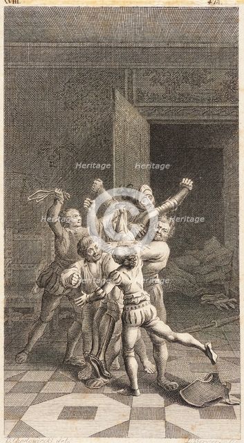 Plate XVIII from Life and Adventures of the Knight Don Quixote de la Mancha, 1780. Creator: Daniel Berger.