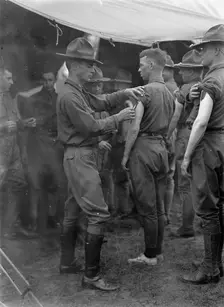 Plattsburg Reserve Officers Training Camp - Innoculations, 1916. Creator: Harris & Ewing