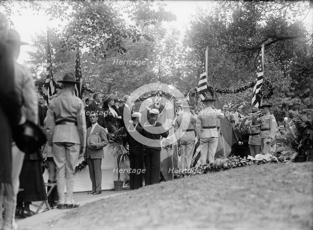 Plattsburg. Reserve Officers Training Camp - Regular Army Officers in Comman, Right, Talking...,1916 Creator: Harris & Ewing.
