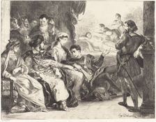 Players Enacting the Poisoning of Hamlet's Father (Act III, Scne II), 1835. Creator: Eugene Delacroix