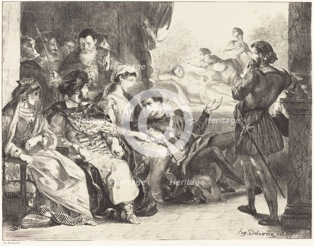 Players Enacting the Poisoning of Hamlet's Father (Act III, Scne II), 1835. Creator: Eugene Delacroix.