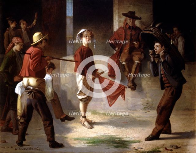  'Playing the bull', Oil, 1863.