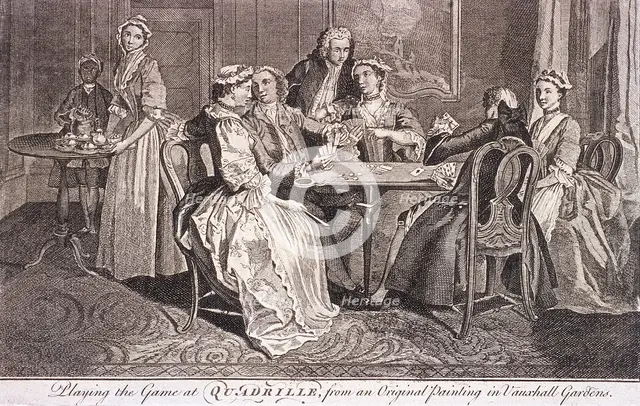 'Playing the game at quadrille', c1745. Artist: Anon
