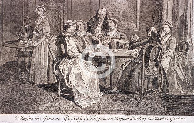 'Playing the game at quadrille', c1745. Artist: Anon