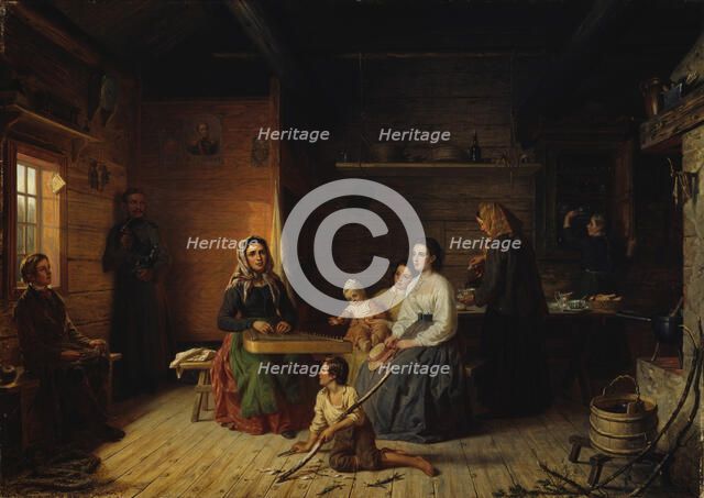 Playing the Kantele in a Peasant Cottage , 1868. Creator: Ekman, Robert Wilhelm (1808-1873).