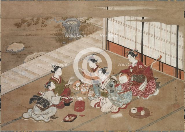 Playing the "Hand Game", c. 1760. Creator: Yasumasa Hasegawa (Japanese).