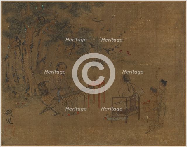 Playing the Zither under Pine Trees, Possibly Ming dynasty, 1368-1644. Creator: Unknown.