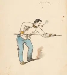 Playing billiards, 1850-1860. Creator: Friedrich Carl von Scheidlin