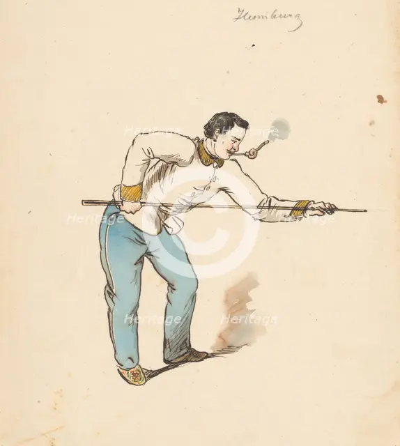 Playing billiards, 1850-1860. Creator: Friedrich Carl von Scheidlin.