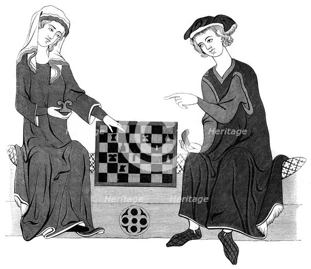 Playing chess, 13th century (1849). Artist: Unknown