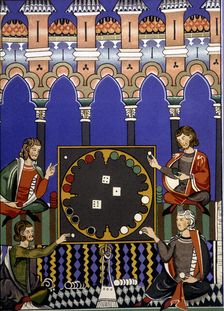 Playing dice. Miniature of the Book of Games manuscript, 1283, by Alfonso X el Sabio