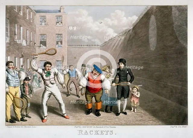 Playing rackets, Fleet Prison, London, c1825. Artist: Theodore Lane
