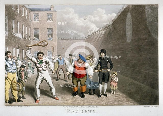Playing rackets, Fleet Prison, London, c1825. Artist: Theodore Lane