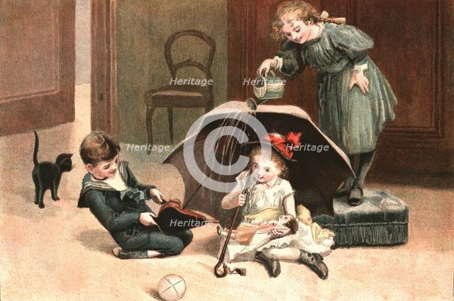 ''Playtime in the Nursery; "Just like a Real Wet Day"', 1890. Creator: Alice Mary Morgan.