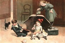 'Playtime in the Nursery; "Just like a Real Wet Day" 1890. Creator: Alice Mary Morgan