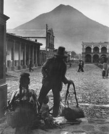 Plaza and volcano of Antigua, Guatemala, between 1899 and 1926. Creator: Arnold Genthe