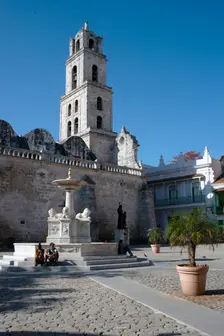 Plaza de San Francisco with the San Francisco de Asis in the background, Havana, Cuba, 2024. Creator: Ethel Davies