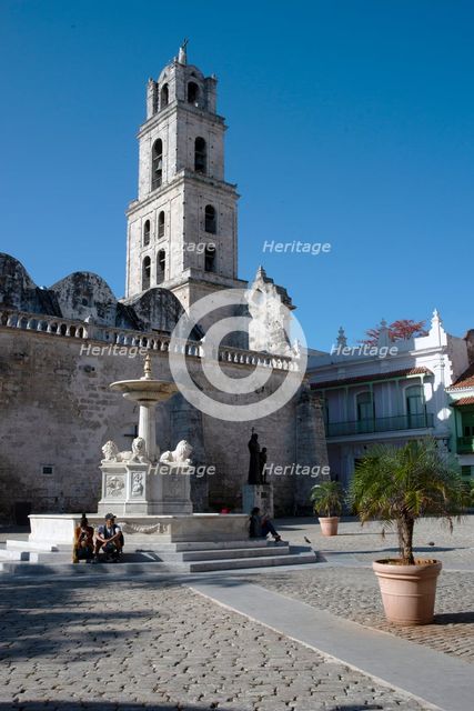 Plaza de San Francisco with the San Francisco de Asis in the background, Havana, Cuba, 2024. Creator: Ethel Davies.