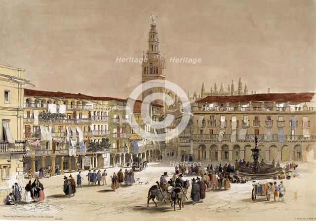 Plaza de San Francisco in Seville, 19th century drawing.