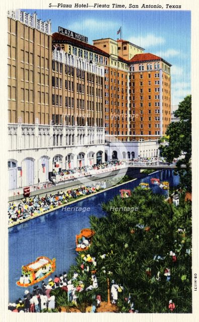 Plaza Hotel at fiesta time, San Antonio, Texas, USA, 1940. Artist: Unknown