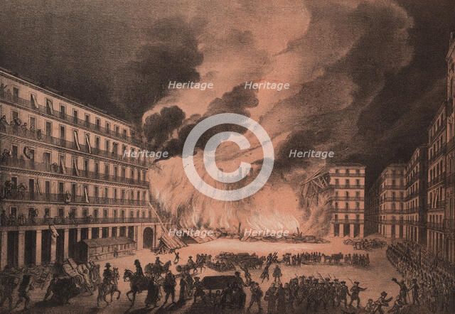 Plaza Mayor of Madrid on the night of August 16, 1790 when it was destroyed by fire.