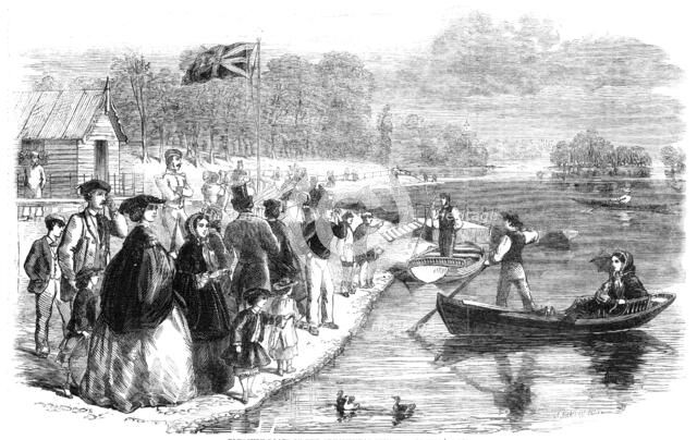 Pleasure-boats on the Ornamental Water in Regent's Park, 1861. Creator: Mason Jackson.