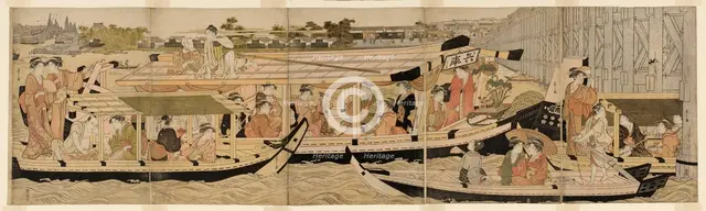 Pleasure Boats on the Sumida River, c. 1792. Creator: Hosoda Eishi.