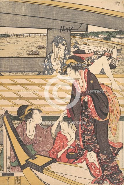 Pleasure Parties in Boats on the Sumida River under the Ryogoku Bridge, ca. 1796. Creator: Kitagawa Utamaro.