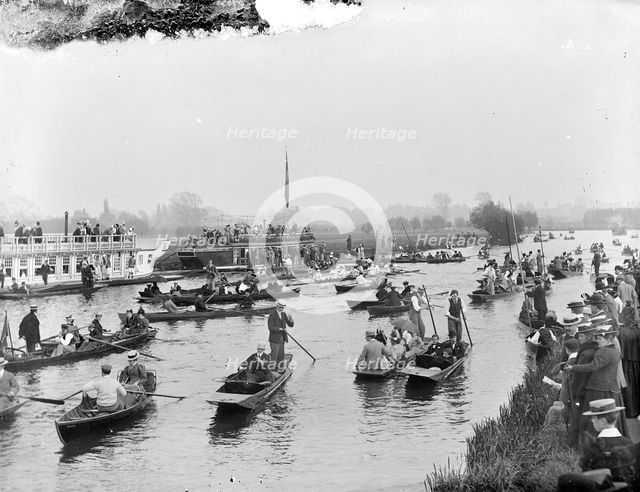 Pleasure, rowing boats and college barges on the River Thames, Oxfordshire, c1860-c1922. Artist: Henry Taunt