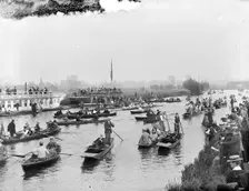 Pleasure, rowing boats and college barges on the River Thames, Oxfordshire, c1860-c1922. Artist: Henry Taunt