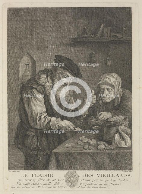 Pleasures of Old Age (after the painting by David Teniers the Younger), Mid of the 18th cen.. Artist: Basan, Pierre-François (1723-1797)