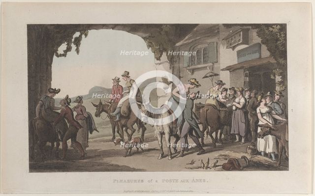 Pleasures of a Poste Aux Ânes, from "Journal of Sentimental Travels in the Southern Provin..., 1821. Creator: Thomas Rowlandson.