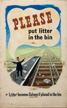 Please put litter in the bin. Litter becomes salvage if... WWII poster, between 1939 and 1946. Creators: Central Office of Information, Unknown