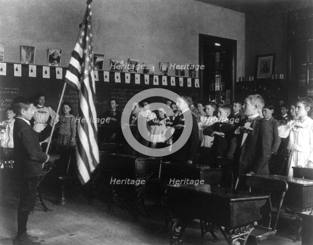 Pledge of allegiance to the flag, 8th Division, (1899?). Creator: Frances Benjamin Johnston.