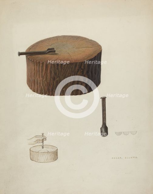 Plinker and Wood Block, 1935/1942. Creator: Oscar Bluhme.