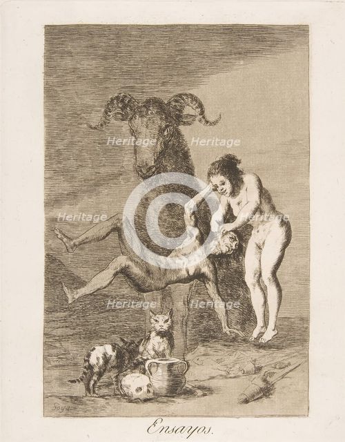 Pllate 60 from 'Los Caprichos': Trials (Ensayos.), 1799. Creator: Francisco Goya.