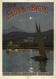 P.L.M. Evian les Bains. Trains rapides de jour et de nuit. Trains de luxe, 1908. Creator: Tauzin, Louis (1842-1915)