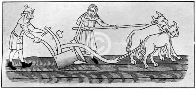 Ploughing, 14th century, (1910). Artist: Unknown