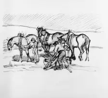 Ploughing on the Downs, c1907. Creator: Robert Polhill Bevan