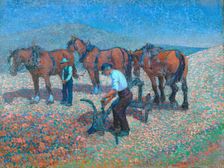 Ploughing on the Downs, c1907. Creator: Robert Polhill Bevan