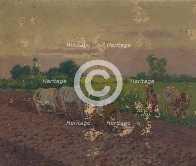 Ploughing, around 1906. Creator: Gustav Mally.