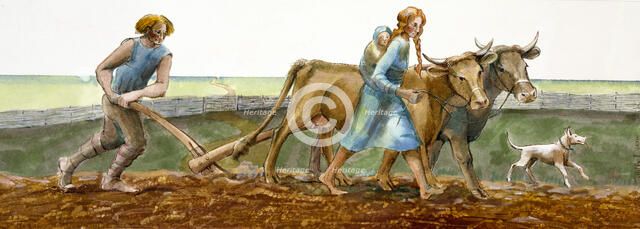 Ploughing, Iron Age, (c1990-2010). Artist: Ivan Lapper.