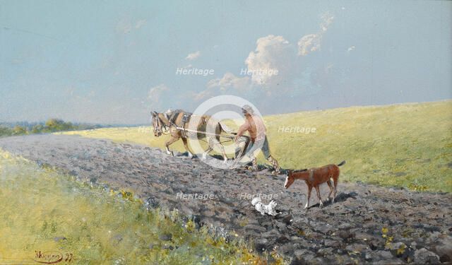 Ploughing the Field, 1899. Artist: Karasin, Nikolai Nikolayevich (1842-1908)