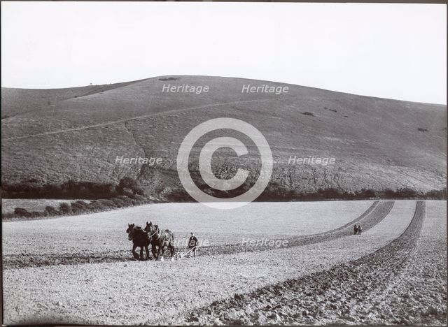 Ploughing under the shadow of the Dyke, 1930s. Creator: J Dixon Scott.